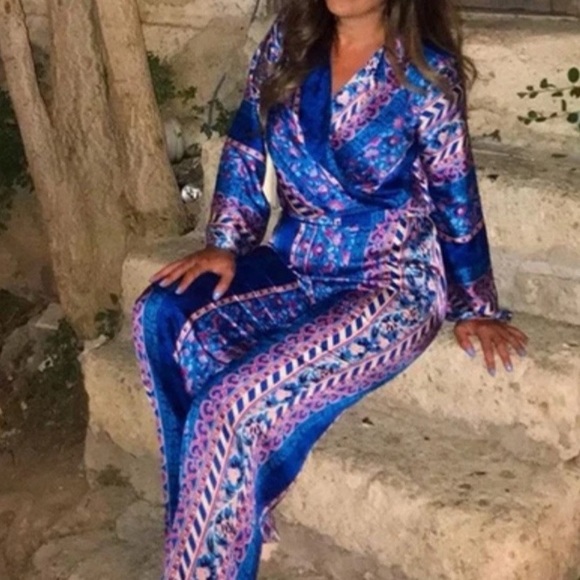 π¦ ZARA BOHO BLUE MULTI TRIBAL SATIN WIDE LEG HIGH WAIST PANTS! - Picture 5 of 16